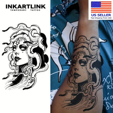 NKARTLINK Tattoo Tech, 2 Sheets Large Semi Permanent Tattoo, Adult Art Design Temporary Tattoos, Lasts 1-2 Weeks, Waterproof, Realistic Look, No Adhesive, No Reflection (Realistic Medusa Design)