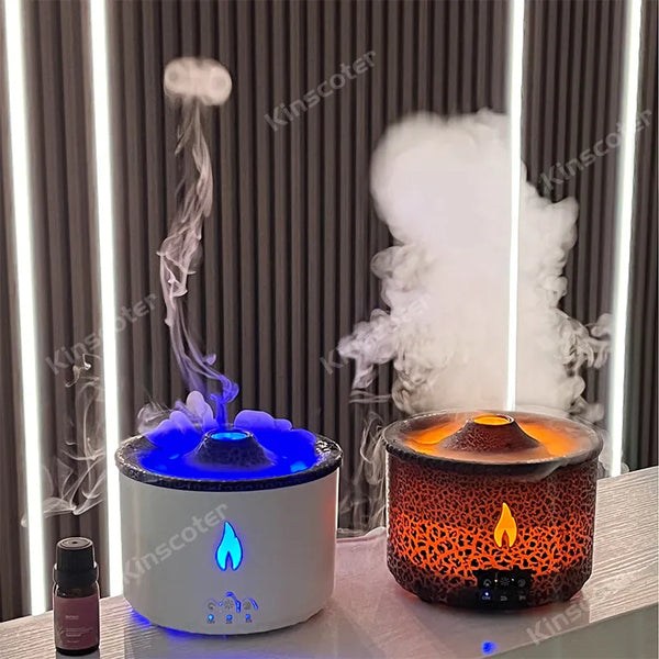 360ml Volcanic Flame Aroma Oil Diffuser Jellyfish Smoke Ring Air Humidifier Ultrasonic Atomizing Sprayer As Christmas Gift