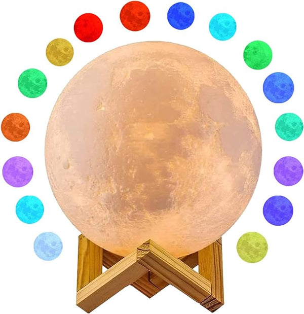 Moon Lamp with 16 Colors LED Night Light with Stand Time Setting Touch with Remote Control and USB Rechargeable 3D Printing Moon Light Lamps for Gifts 5.9inch