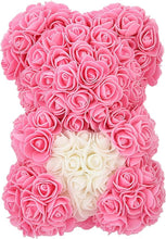 LOINFE Rose Flower Bear, 10 inch Rose Teddy Bear for Women Gifts Unique Girlfriend Birthday Gifts mom Gifts for her, Rose Flowers Bear for Valentine Christmas Anniversaries Weddings (Pink and White)