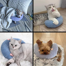 Petchoy Calming Pillow for Cats Kitten Neck Protector Cat Dog Deep Sleep U-Shaped Pillow Pet Sleeping Pillow Soft Headrest Pet Supplies (Blue Pillow)